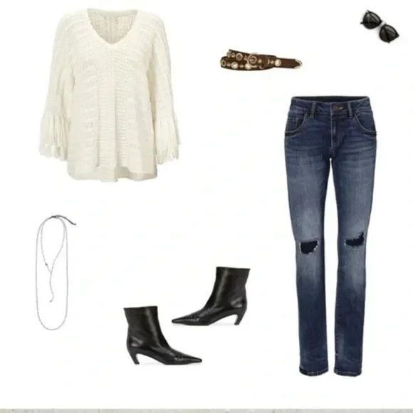 Women's CAbi #5803 Cream Fringe Fiesta Poncho Sweater Top Small EXCELLENT!! - Picture 3 of 12